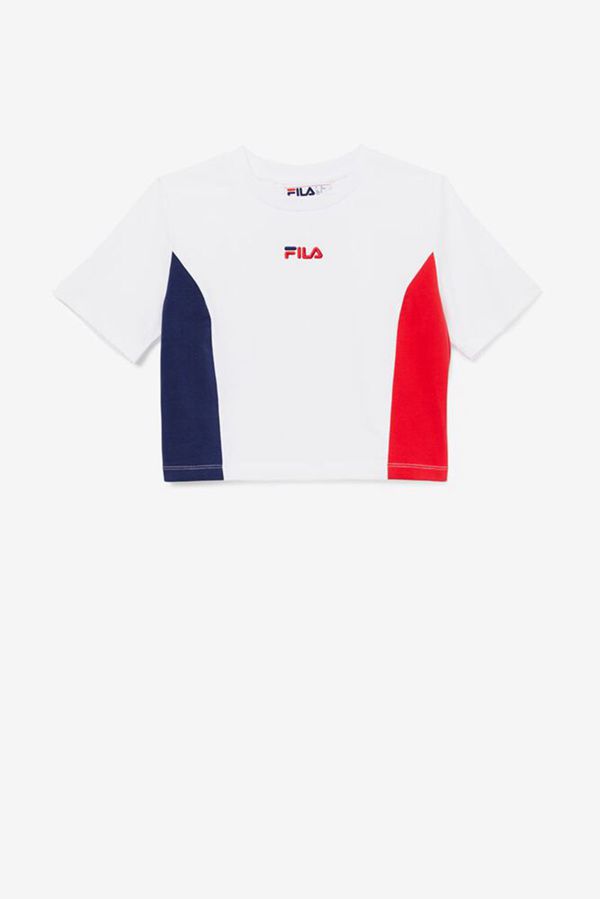 Fila Perla Crop Women's Tops - White/Red/Navy,NZ 947-38402